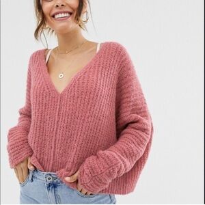 Free People Moonbeam V-Neck Sweater Prairie Rose